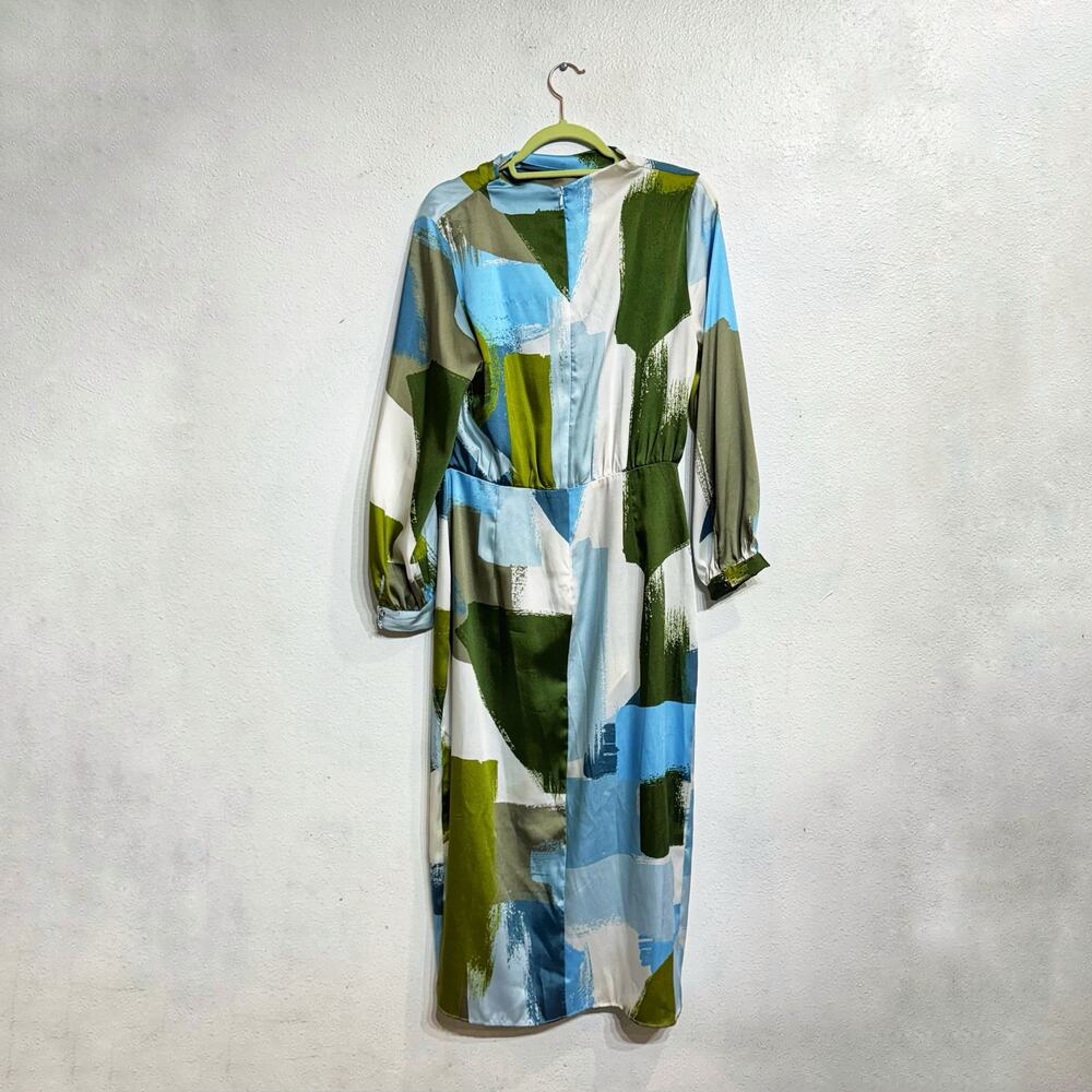 Zara Blue Multicolor Abstract Print Midi Dress Sz L NWT - Picture 11 of 14